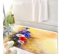 HKPOEQ Tappeto Bagno 50 x 80 cm,Tappetino in Microfibra, Tappeti Assorbente Antiscivolo,Fiore acquerello, fiori di papavero, fiordaliso pastello,Soffice Tappetini Doccia