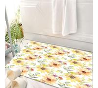 HKPOEQ Tappeto Bagno 50 x 80 cm,Tappetino in Microfibra, Tappeti Assorbente Antiscivolo,Fiore acquerello, girasoli estivi color pastello con foglie,Soffice Tappetini Doccia