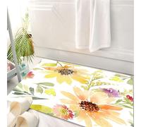 HKPOEQ Tappeto Bagno 50 x 80 cm,Tappetino in Microfibra, Tappeti Assorbente Antiscivolo,Fiore acquerello, girasoli estivi color pastello con foglie11,Soffice Tappetini Doccia