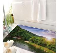 HKPOEQ Tappeto Bagno 50 x 80 cm,Tappetino in Microfibra, Tappeti Assorbente Antiscivolo,fiume che scorre tra montagne verdi attraverso la foresta al tramonto,Soffice Tappetini Doccia