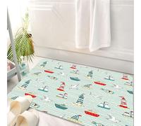 HKPOEQ Tappeto Bagno 50 x 80 cm,Tappetino in Microfibra, Tappeti Assorbente Antiscivolo,Gabbiani Fari Messaggio Bottiglia Battelli a vapore Barche a vela Motivo ondulato,Soffice Tappetini Doccia