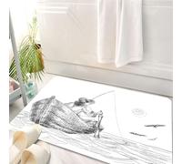 HKPOEQ Tappeto Bagno 50 x 80 cm,Tappetino in Microfibra, Tappeti Assorbente Antiscivolo,Gabbiani, pescatore con cappello in barca in una giornata di sole, illustrazione a ma,Soffice Tappetini Doccia