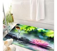 HKPOEQ Tappeto Bagno 50 x 80 cm,Tappetino in Microfibra, Tappeti Assorbente Antiscivolo,giardino zen con pietre nere e ninfee rosa,Soffice Tappetini Doccia