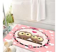 HKPOEQ Tappeto Bagno 50 x 80 cm,Tappetino in Microfibra, Tappeti Assorbente Antiscivolo,Gufi, coppia di gufi di San Valentino su un ramo di un albero con ghirlanda floreale,Soffice Tappetini Doccia