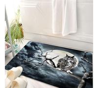 HKPOEQ Tappeto Bagno 50 x 80 cm,Tappetino in Microfibra, Tappeti Assorbente Antiscivolo,Gufo appollaiato su un albero contro la luna,Soffice Tappetini Doccia