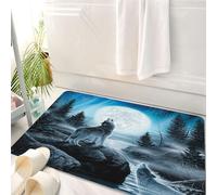 HKPOEQ Tappeto Bagno 50 x 80 cm,Tappetino in Microfibra, Tappeti Assorbente Antiscivolo,I lupi rispondono al chiarore della luna in un paesaggio ghiacciato pieno di pini,Soffice Tappetini Doccia