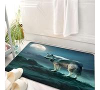 HKPOEQ Tappeto Bagno 50 x 80 cm,Tappetino in Microfibra, Tappeti Assorbente Antiscivolo,Il lupo è in piedi su una roccia sotto la luna piena, Il maestoso lupo al chiaro di l,Soffice Tappetini Doccia