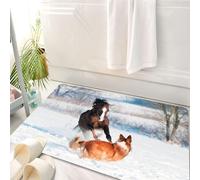 HKPOEQ Tappeto Bagno 50 x 80 cm,Tappetino in Microfibra, Tappeti Assorbente Antiscivolo,Il pony gallese e il cane border collie giocano in inverno,Soffice Tappetini Doccia