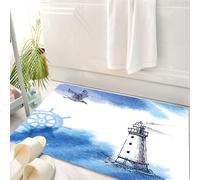 HKPOEQ Tappeto Bagno 50 x 80 cm,Tappetino in Microfibra, Tappeti Assorbente Antiscivolo,Illustrazione ad acquerello di un faro in un mare blu in tempesta con onde che si inf,Soffice Tappetini Doccia