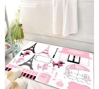 HKPOEQ Tappeto Bagno 50 x 80 cm,Tappetino in Microfibra, Tappeti Assorbente Antiscivolo,Illustrazione vettoriale di Parigi e il barboncino rosa Ooh La la,Soffice Tappetini Doccia