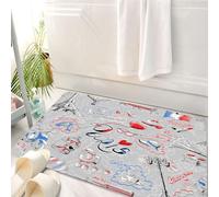HKPOEQ Tappeto Bagno 50 x 80 cm,Tappetino in Microfibra, Tappeti Assorbente Antiscivolo,Immagine a tema Parigi, Francia con cani della bandiera francese Torre Eiffel Croissa,Soffice Tappetini Doccia