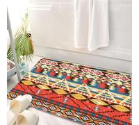 HKPOEQ Tappeto Bagno 50 x 80 cm,Tappetino in Microfibra, Tappeti Assorbente Antiscivolo,Immagine con motivo tradizionale azteco classico, nativo americano, con uccello, fior,Soffice Tappetini Doccia