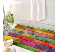 HKPOEQ Tappeto Bagno 50 x 80 cm,Tappetino in Microfibra, Tappeti Assorbente Antiscivolo,Immagine di una colonna verticale in legno rustico, dai colori vivaci, sta da più zi,Soffice Tappetini Doccia