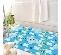 HKPOEQ Tappeto Bagno 50 x 80 cm,Tappetino in Microfibra, Tappeti Assorbente Antiscivolo,Ippopotamo divertente dei cartoni animati giallo e blu con stelle e carino1,Soffice Tappetini Doccia
