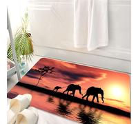 HKPOEQ Tappeto Bagno 50 x 80 cm,Tappetino in Microfibra, Tappeti Assorbente Antiscivolo,La famiglia di elefanti passeggia in riva all'acqua, Tramonto spettacolare, elefanti,Soffice Tappetini Doccia
