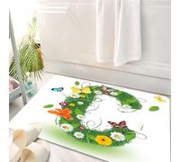 HKPOEQ Tappeto Bagno 50 x 80 cm,Tappetino in Microfibra, Tappeti Assorbente Antiscivolo,La lettera C impreziosita da margherite, gigli e graziose farfalle,Soffice Tappetini Doccia