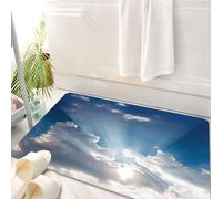 HKPOEQ Tappeto Bagno 50 x 80 cm,Tappetino in Microfibra, Tappeti Assorbente Antiscivolo,La luce del sole penetra attraverso le nuvole nel cielo blu profondo, formando uno sc,Soffice Tappetini Doccia