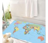 HKPOEQ Tappeto Bagno 50 x 80 cm,Tappetino in Microfibra, Tappeti Assorbente Antiscivolo,La mappa del mondo, una mappa colorata che mostra paesi e oceani, facilita la ricerca,Soffice Tappetini Doccia