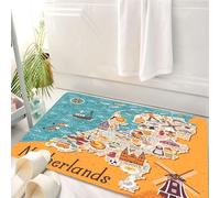 HKPOEQ Tappeto Bagno 50 x 80 cm,Tappetino in Microfibra, Tappeti Assorbente Antiscivolo,La mappa stravagante dei Paesi Bassi proviene da un dipinto colorato dei Paesi Bassi,Soffice Tappetini Doccia