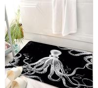 HKPOEQ Tappeto Bagno 50 x 80 cm,Tappetino in Microfibra, Tappeti Assorbente Antiscivolo,La squisita resa in bianco e nero del polpo mostra i dettagli intricati dei suoi tent,Soffice Tappetini Doccia