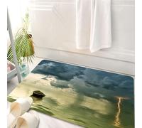 HKPOEQ Tappeto Bagno 50 x 80 cm,Tappetino in Microfibra, Tappeti Assorbente Antiscivolo,La vecchia barca solitaria nell'oceano si avvicina a un temporale con pioggia e fulmi,Soffice Tappetini Doccia