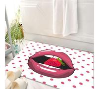 HKPOEQ Tappeto Bagno 50 x 80 cm,Tappetino in Microfibra, Tappeti Assorbente Antiscivolo,Labbra rosse che si mordono, icona retrò isolata. Concetto pop art rappresentato dall,Soffice Tappetini Doccia