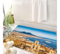 HKPOEQ Tappeto Bagno 50 x 80 cm,Tappetino in Microfibra, Tappeti Assorbente Antiscivolo,L'affascinante paesaggio di Napoli, gli edifici storici e il porto trafficato,Soffice Tappetini Doccia