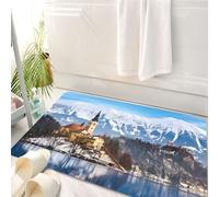 HKPOEQ Tappeto Bagno 50 x 80 cm,Tappetino in Microfibra, Tappeti Assorbente Antiscivolo,Lago di Bled con la chiesa dell'Assunzione di Maria sulla piccola isola; Bled Sloveni,Soffice Tappetini Doccia