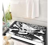 HKPOEQ Tappeto Bagno 50 x 80 cm,Tappetino in Microfibra, Tappeti Assorbente Antiscivolo,Lavagna con bandiera nera vintage della Baia dei Pirati. Set di tatuaggi con logo Jol,Soffice Tappetini Doccia
