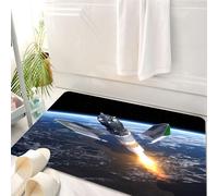 HKPOEQ Tappeto Bagno 50 x 80 cm,Tappetino in Microfibra, Tappeti Assorbente Antiscivolo,Le astronavi volano sulla terra, i veicoli ferroviari bruciano propulsione sul nostro,Soffice Tappetini Doccia