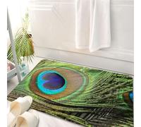 HKPOEQ Tappeto Bagno 50 x 80 cm,Tappetino in Microfibra, Tappeti Assorbente Antiscivolo,Le piume del pavone, le sue piume blu, verdi e marroni, mettono in mostra i loro occh,Soffice Tappetini Doccia