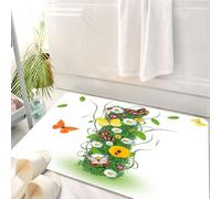 HKPOEQ Tappeto Bagno 50 x 80 cm,Tappetino in Microfibra, Tappeti Assorbente Antiscivolo,Lettera I, Elemento dell'alfabeto a tema naturale: Fogliame verde, Margherite, Farfal,Soffice Tappetini Doccia
