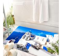 HKPOEQ Tappeto Bagno 50 x 80 cm,Tappetino in Microfibra, Tappeti Assorbente Antiscivolo,L'iconica struttura a cupola blu dell'Egeo di Santorini, adagiata sul mare blu sotto,Soffice Tappetini Doccia