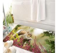 HKPOEQ Tappeto Bagno 50 x 80 cm,Tappetino in Microfibra, Tappeti Assorbente Antiscivolo,Lo scoiattolo si gode il cibo in un ambiente fiorito, lo scoiattolo ha la coda soffic,Soffice Tappetini Doccia