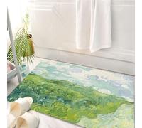 HKPOEQ Tappeto Bagno 50 x 80 cm,Tappetino in Microfibra, Tappeti Assorbente Antiscivolo,Lo stile iconico di, un paesaggio verde lussureggiante con nuvole vibranti,Soffice Tappetini Doccia