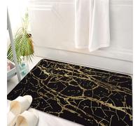 HKPOEQ Tappeto Bagno 50 x 80 cm,Tappetino in Microfibra, Tappeti Assorbente Antiscivolo,Lussuoso motivo in marmo nero e oro con complesse radianze dorate di lusso,Soffice Tappetini Doccia