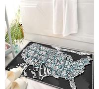HKPOEQ Tappeto Bagno 50 x 80 cm,Tappetino in Microfibra, Tappeti Assorbente Antiscivolo,Mappa degli Stati Uniti, città americane, stile calligrafico, geografia della città,Soffice Tappetini Doccia