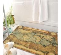 HKPOEQ Tappeto Bagno 50 x 80 cm,Tappetino in Microfibra, Tappeti Assorbente Antiscivolo,Mappa del mondo, vecchia lettera antica, riproduzione vintage di segni, stampa dell'a,Soffice Tappetini Doccia