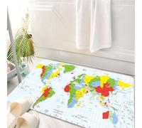 HKPOEQ Tappeto Bagno 50 x 80 cm,Tappetino in Microfibra, Tappeti Assorbente Antiscivolo,Mappa del mondo, una mappa del mondo luminosa e colorata che mostra diversi paesi,Soffice Tappetini Doccia