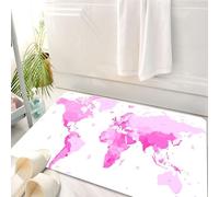 HKPOEQ Tappeto Bagno 50 x 80 cm,Tappetino in Microfibra, Tappeti Assorbente Antiscivolo,Mappa del mondo rosa pallido e carina Continenti Isola Terra Pacifico Atlante Europa,Soffice Tappetini Doccia