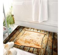 HKPOEQ Tappeto Bagno 50 x 80 cm,Tappetino in Microfibra, Tappeti Assorbente Antiscivolo,Mappa dell'isola, mappa del tesoro su legno rustico X segna il punto di oro Nau,Soffice Tappetini Doccia