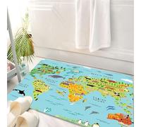 HKPOEQ Tappeto Bagno 50 x 80 cm,Tappetino in Microfibra, Tappeti Assorbente Antiscivolo,Mappa di flora e fauna del Nord America con elementi piatti. Grande set di animali, u,Soffice Tappetini Doccia