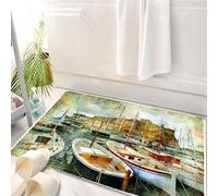 HKPOEQ Tappeto Bagno 50 x 80 cm,Tappetino in Microfibra, Tappeti Assorbente Antiscivolo,Marina, piccole imbarcazioni di Napoli sulla costa storica italiana con opere d'arte,Soffice Tappetini Doccia