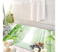 HKPOEQ Tappeto Bagno 50 x 80 cm,Tappetino in Microfibra, Tappeti Assorbente Antiscivolo,Meditazione moderna in bambù verde 3D con riflesso di pietra zen nella scena dell'acq,Soffice Tappetini Doccia
