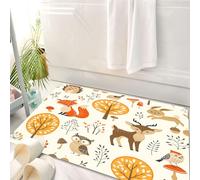 HKPOEQ Tappeto Bagno 50 x 80 cm,Tappetino in Microfibra, Tappeti Assorbente Antiscivolo,Modello senza soluzione di continuità con la foresta autunnale e tici animali,Soffice Tappetini Doccia