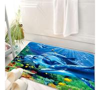 HKPOEQ Tappeto Bagno 50 x 80 cm,Tappetino in Microfibra, Tappeti Assorbente Antiscivolo,Mondo sottomarino, delfini che nuotano tra barriere coralline colorate e bolle, circo,Soffice Tappetini Doccia