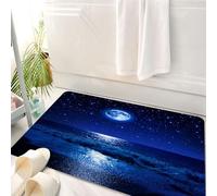 HKPOEQ Tappeto Bagno 50 x 80 cm,Tappetino in Microfibra, Tappeti Assorbente Antiscivolo,Moonlight Beach, Spiaggia con stelle sotto la luna - Tutto il cielo, Superluna sulle,Soffice Tappetini Doccia