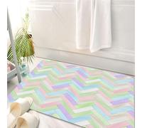 HKPOEQ Tappeto Bagno 50 x 80 cm,Tappetino in Microfibra, Tappeti Assorbente Antiscivolo,Motivo a spina di pesce in legno colorato, tavola di legno verde chiaro, rosa, blu e,Soffice Tappetini Doccia