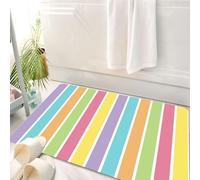 HKPOEQ Tappeto Bagno 50 x 80 cm,Tappetino in Microfibra, Tappeti Assorbente Antiscivolo,Motivo arcobaleno allegro, estivo, a righe, in colori pastello,Soffice Tappetini Doccia