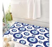 HKPOEQ Tappeto Bagno 50 x 80 cm,Tappetino in Microfibra, Tappeti Assorbente Antiscivolo,Motivo in vetro Lucky Blue. Sfondo senza soluzione di continuità con occhi greci.,Soffice Tappetini Doccia